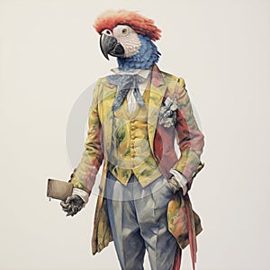 Vintage Watercolored Circus Parrot In Street Style Realism