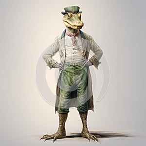 Vintage Watercolored Crocodile In A Suit And Hat