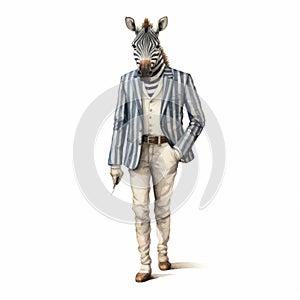 Vintage Watercolored Zebra In 19th Century Style Suit