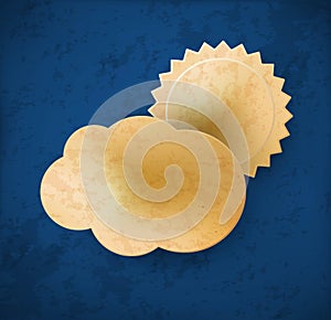 Vintage weather icon. Cloud sky with sun