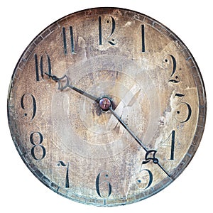 Vintage weathered clock face isolated on white