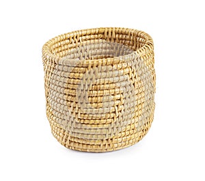 Vintage weave wicker basket isolated on white backgeround photo