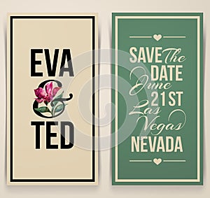 Vintage wedding card with pink tulip. Vector illustration