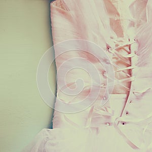 Vintage wedding dress corset background. wedding concept. filtered image