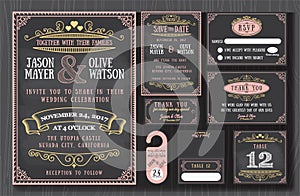 Vintage wedding invitation chalkboard design photo