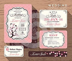 Vintage wedding invitation set design Template