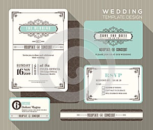 Vintage wedding invitation set design Template