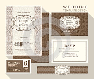 Vintage wedding invitation set design Template