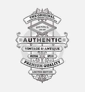 Vintage western antique frame label typography border vector ill