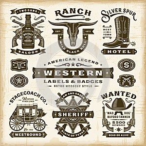 Vintage Western Labels And Badges Set