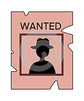 Vintage western style Wanted poster with cowboy silhouette portrait. Criminal catching and wanted notice