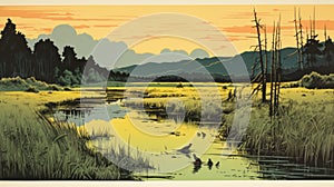 Vintage Wetland Art Print: Great Smoky Mountains National Park Postcard