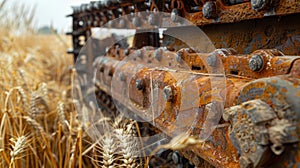 Vintage wheat harvester enduring symbol of hard work in the fields, cherished by generations photo