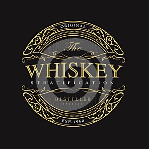 Vintage whiskey badge banner engraving retro vector illustration