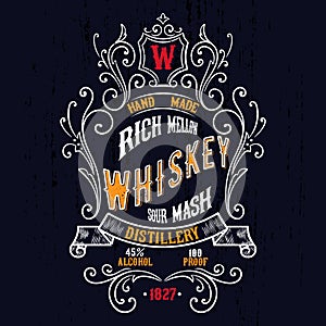 Vintage Whiskey Label T-shirt Design.