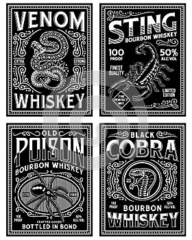 Vintage Whiskey Label T-shirt Graphic Set In Black and White photo