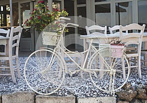 Vintage white bicycle.