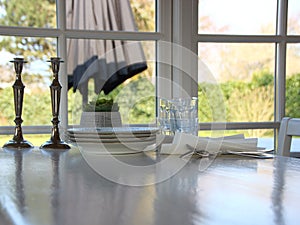 Vintage White Dining Room Table Closeup Detail