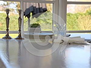 Vintage White Dining Room Table Closeup Detail