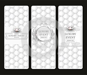 Vintage white elegant vertical cards with leather texture.