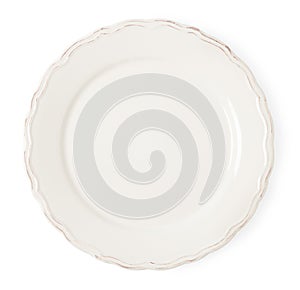 Vintage white empty plate on white background