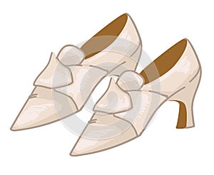 Vintage white leather shoes on high heels vector