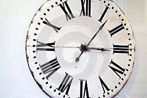 Vintage white ornamental clock face with roman numbers