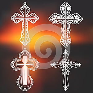 Vintage White Ornate Religious Crosses Collection