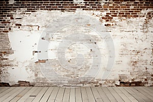 Vintage white painted brick wall texture background with old aged weathered appearance