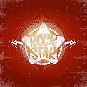 vintage white rock star print isolated on grunge red background. Vector Grunge Rock star emblem,logo and label concept