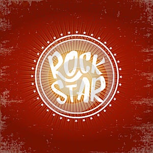 vintage white rock star print isolated on grunge red background. Vector Grunge Rock star emblem,logo and label concept