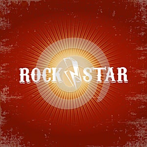 vintage white rock star print isolated on grunge red background. Vector Grunge Rock star emblem,logo and label concept