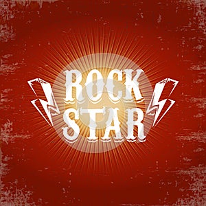 vintage white rock star print isolated on grunge red background. Vector Grunge Rock star emblem,logo and label concept