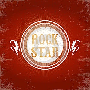 vintage white rock star print isolated on grunge red background. Vector Grunge Rock star emblem,logo and label concept
