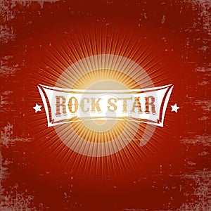 vintage white rock star print isolated on grunge red background. Vector Grunge Rock star emblem,logo and label concept