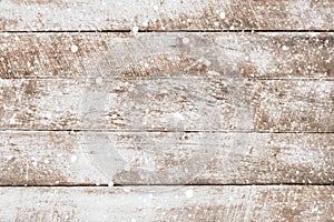 Vintage white wood wall with snow falling