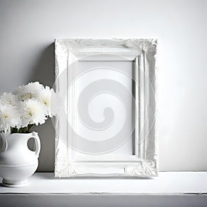 Vintage White Wooden Frame, Blank Canvas