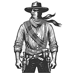Vintage Wild West Outlaw engraving raster