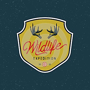 Vintage wilderness logo. hand drawn retro styled outdoor adventure emblem. vector illustration