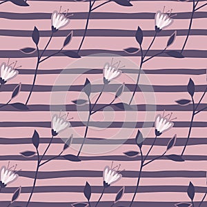 Vintage wildflower seamless pattern on stripe background