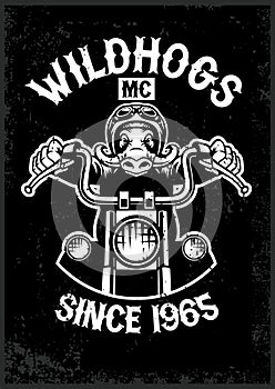 Vintage wildhog motorcycle club mascot in grunge texture style