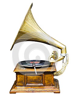 Vintage wind-up gramophone record player