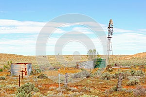Vintage windmill water storage tanks, Outback Australia