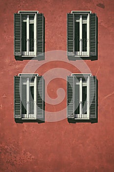Vintage window. Classic italian window. Milan. Italy. House, home, outdoor. Old building.