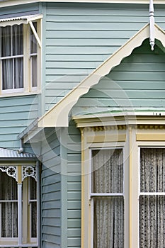 Vintage windows with curtains