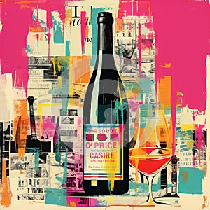 Vintage Wine Bottle Advertisement Illustration In Fauvist Style