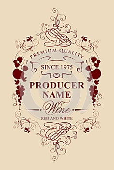 Vintage wine label with floral and fruit ornament