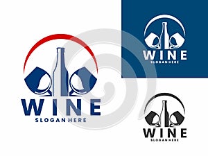Vintage Wine logo design vector template. Wine with glass, and bottles logo design vector