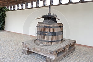 Vintage wine press in the winery on Shabo. Ukraine