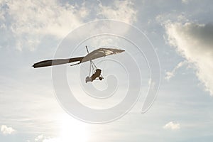 Vintage wing in flight. Dream to fly. Learning to fly